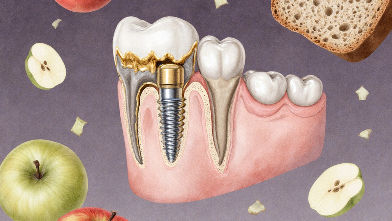 Zdravá kost s implantátem v porovnání s resorbovanou kostí po ztrátě zubu.