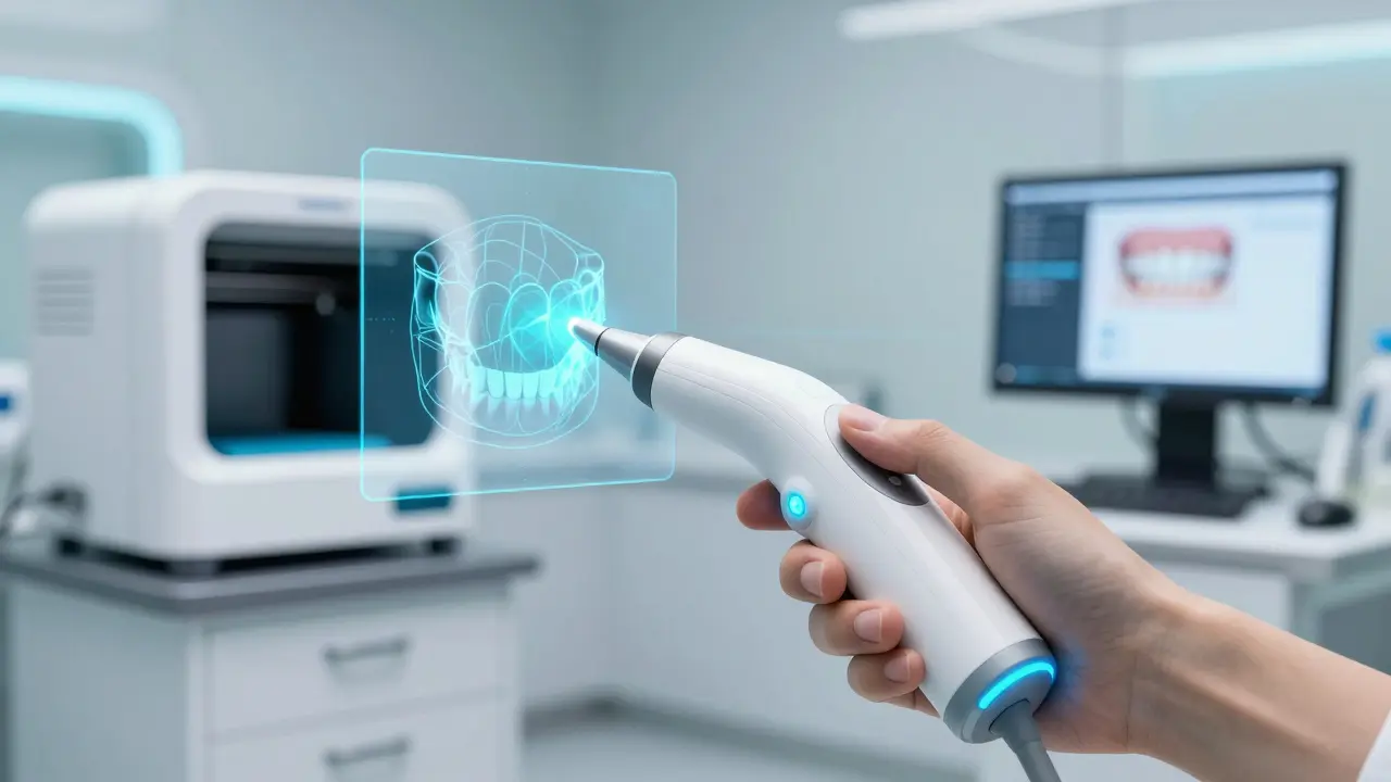 Digitální zubní skener vytvářející 3D model ústní dutiny