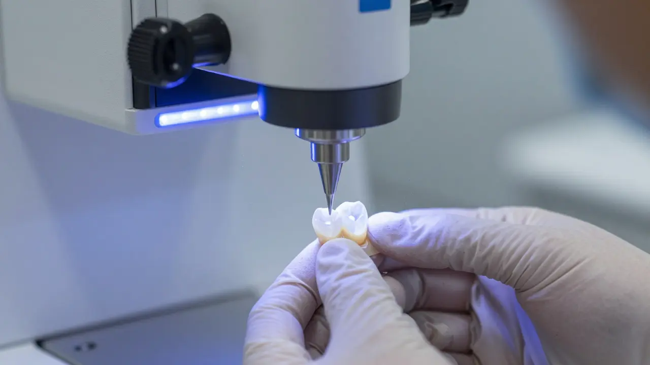 CAD/CAM stroj vyrábějící přesnou keramickou onlay v laboratoři.
