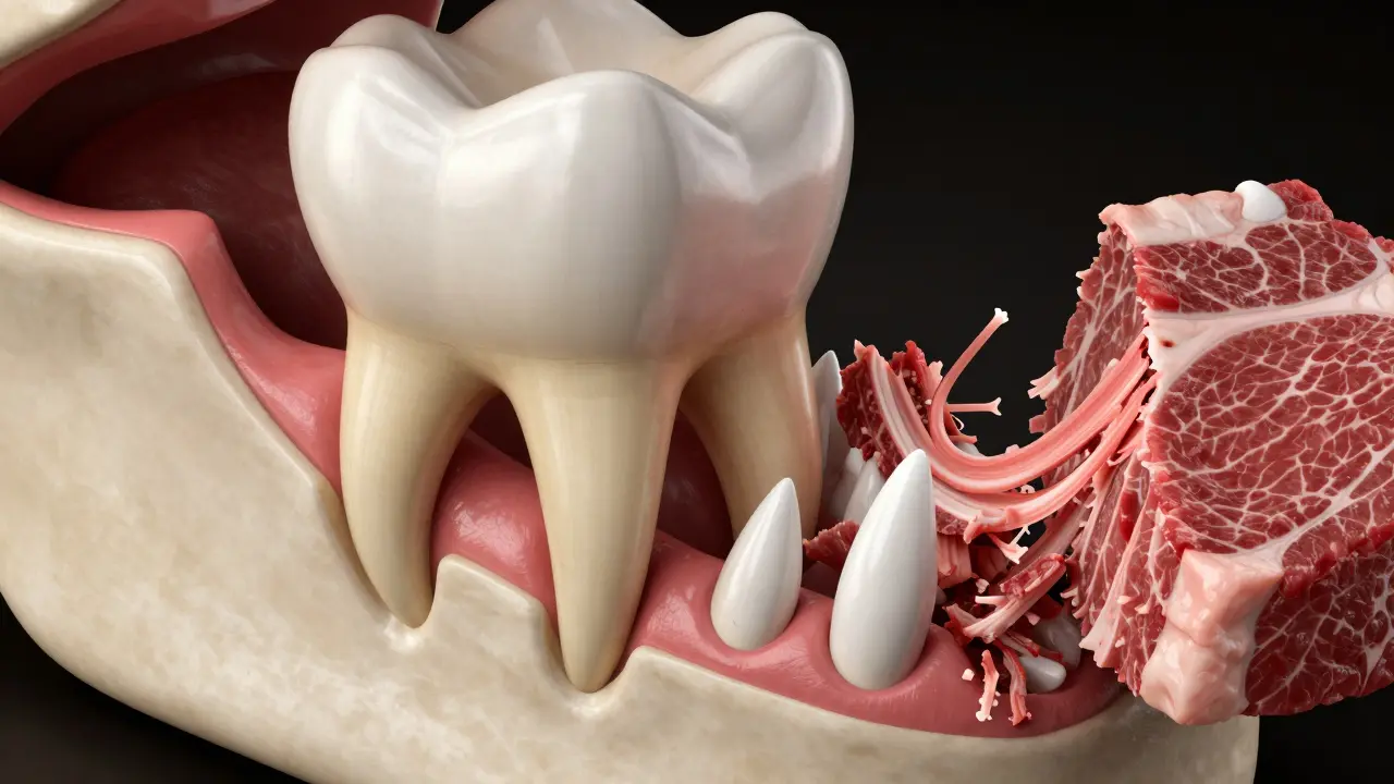 Anatomický pohled na pesíky a jejich funkci při trhání masa