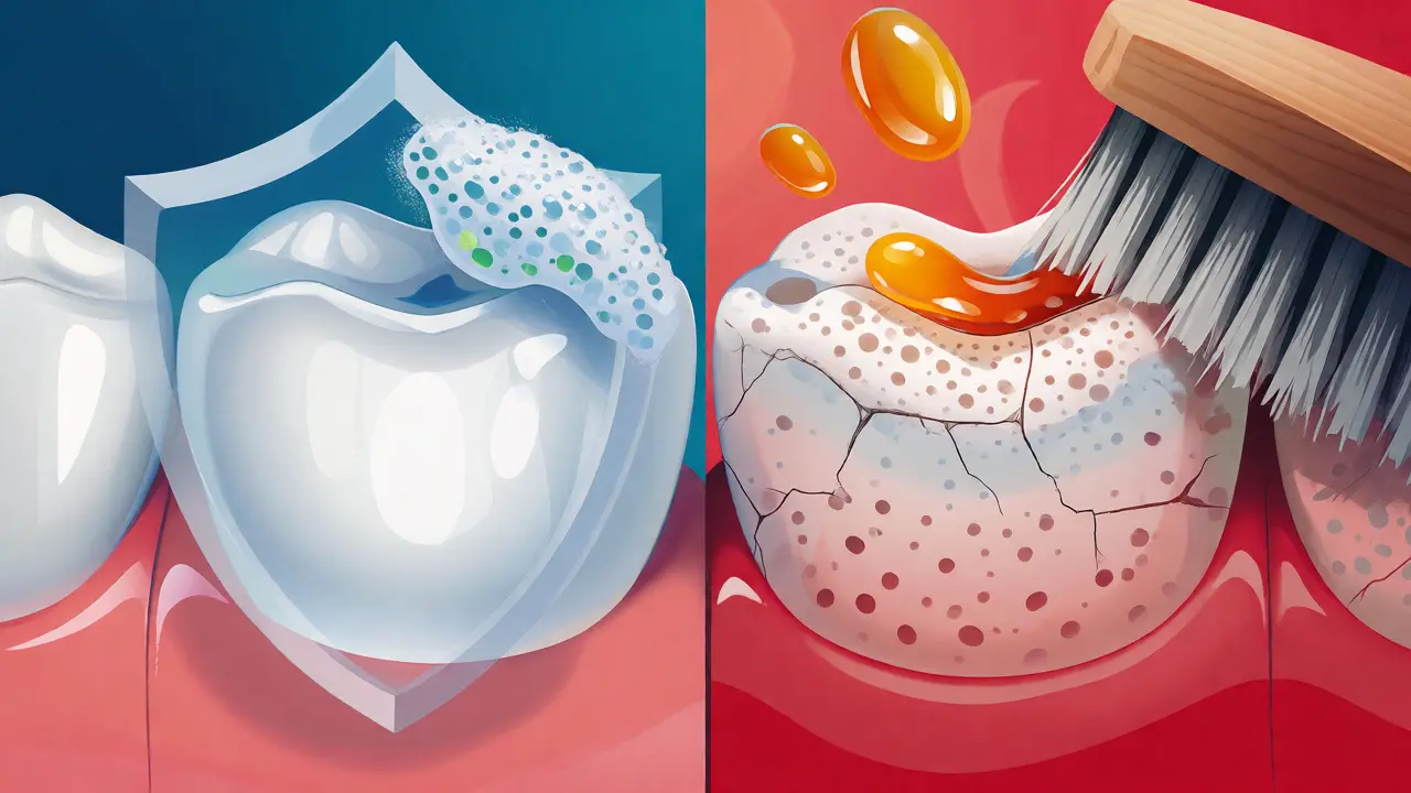 Ilustrace ochrany skloviny před kyselinami a abrazivním čištěním